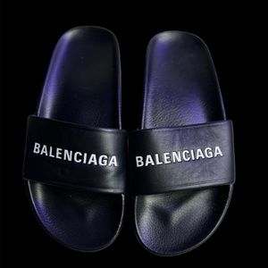 BALENCIAGA - Black Logo Slides